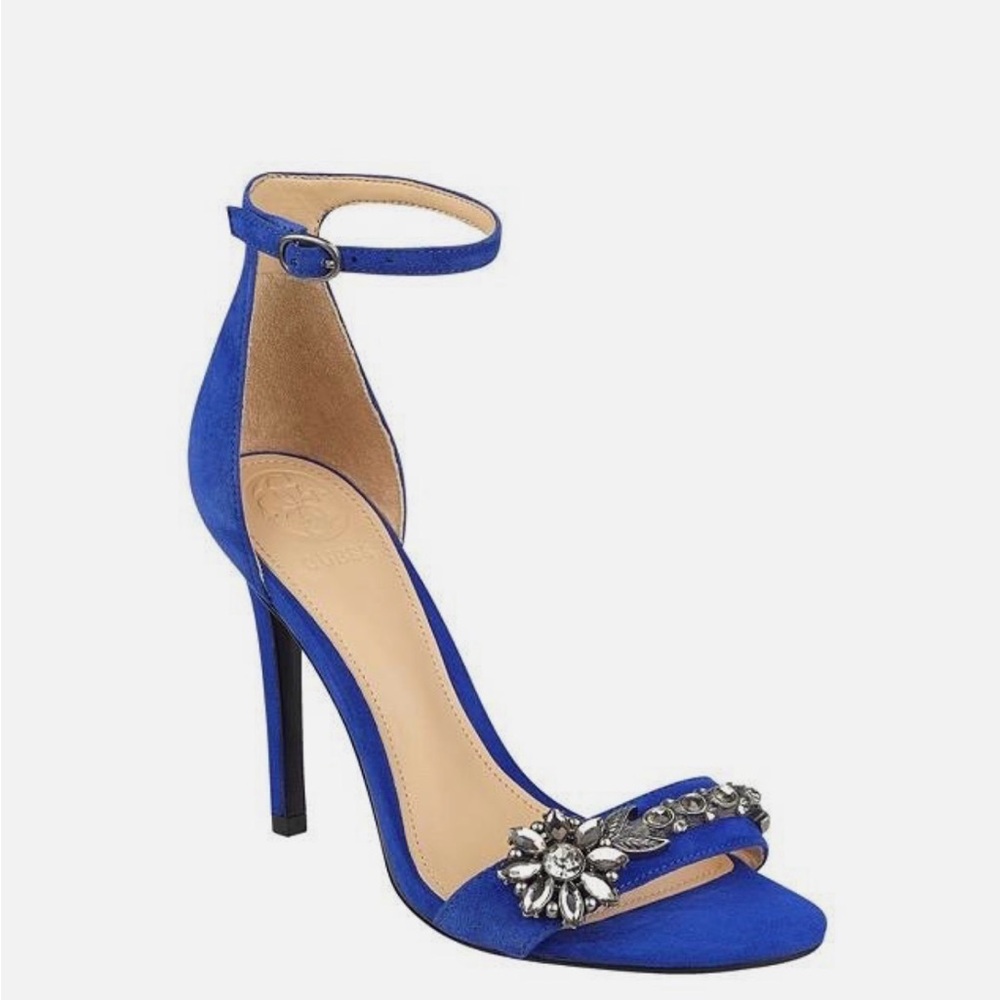 Guess Royal Blue Real Suede Leather Embellished Heels